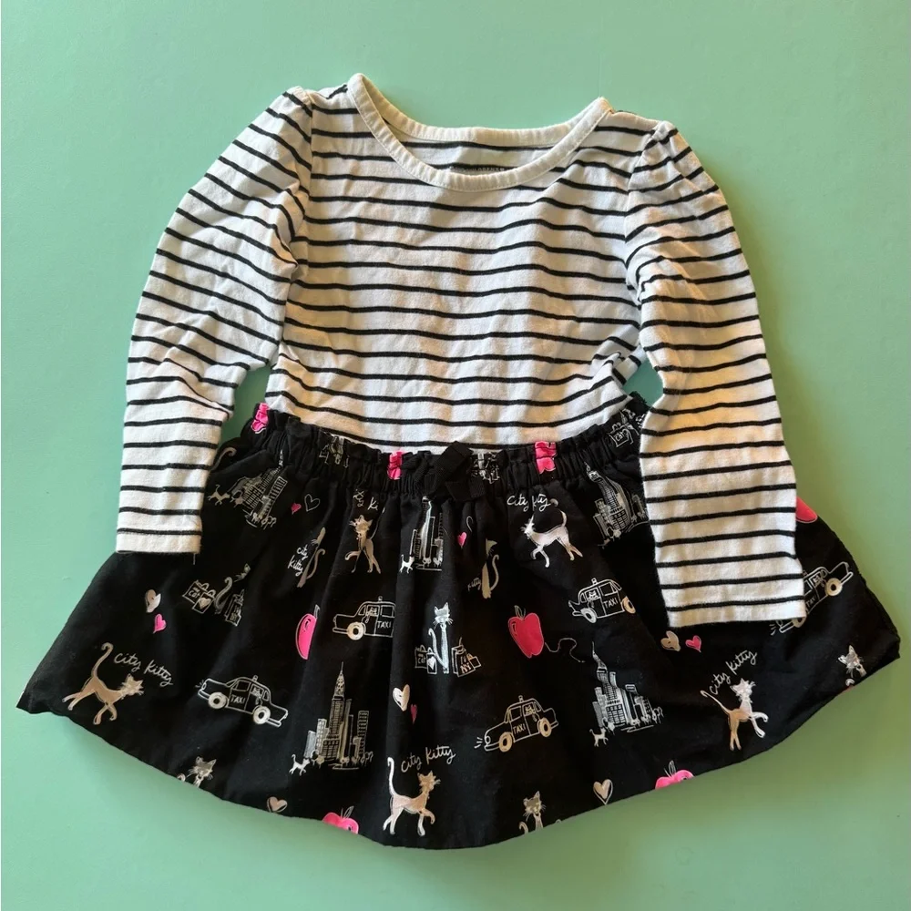 Girls 18-24 Month Dress The Children’s Place Long Sleeve Stripe‎ City Kitty Cats